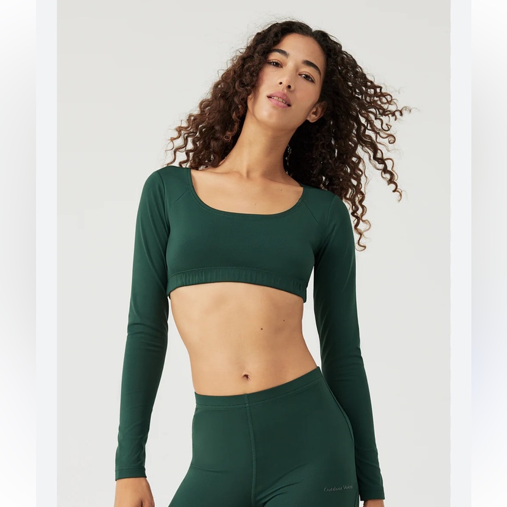 Outdoor Voice Sculpt Ling Sleeve Crop Top Pine Small